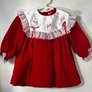 Cradle Togs Toddler Girls Vintage Christmas Dress 2T Red Velvet Lace Trim